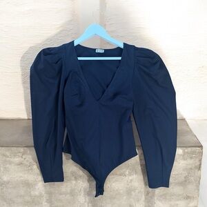 🖤✨ Free People Puff Sleeve Bodysuit Sz S Black V-Neck MSRP $78